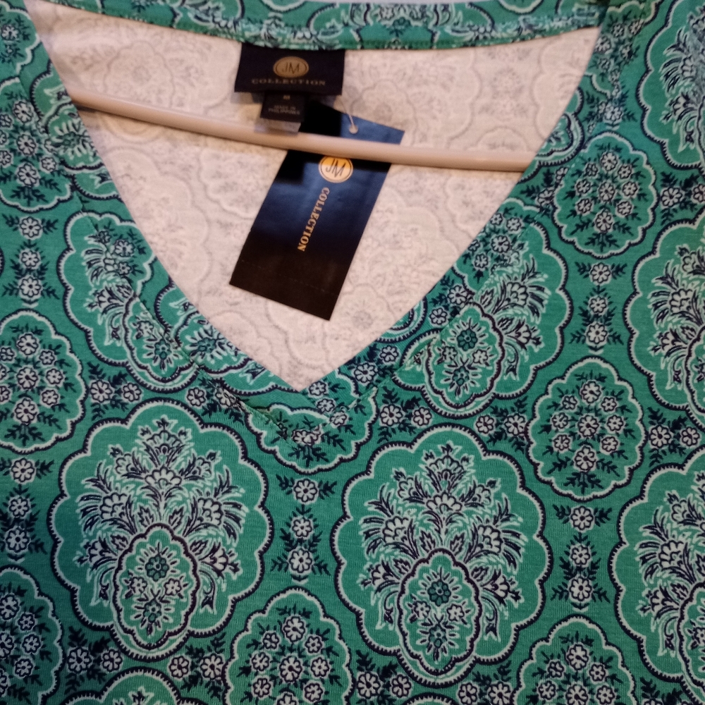 Green Patterned Top with Ruffle Detail - Picture 2 of 5